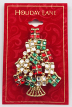 Holiday Lane Gold Tone Christmas Tree w/ Colorful Stones Brooch Pin 2.25&quot; x 1.75 - £10.97 GBP