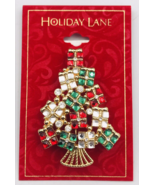 Holiday Lane Gold Tone Christmas Tree w/ Colorful Stones Brooch Pin 2.25... - £11.16 GBP