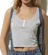 Womens Crop Top Adam Levine Sleeveless Henley Gray Tank Top Shirt-sz M - £5.43 GBP