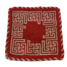 Table Mat Beaded Wool Good Luck Circa 1910 8.5&quot; x 8.5&quot; Square Red Vintage - £54.11 GBP