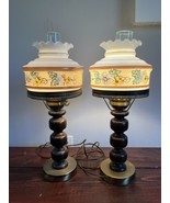 Vintage 70s MCM 2 Pair Floral Flower Gone Wind Hurricane End Table Lamps... - £237.10 GBP