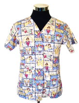 Cottonality Scrubs Top Women&#39;s Size Small Multicolor Medical Dental Vets Techs - £11.13 GBP