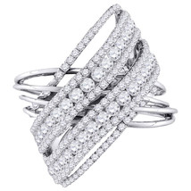 10kt White Gold Womens Round Diamond Crossover Open Strand Cocktail Ring - £2,224.20 GBP
