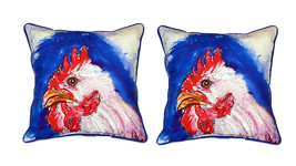 Pair of Betsy Drake Rooster Head Large Indoor Outdoor Pillows 18x18 - £69.65 GBP
