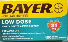 NIB Bayer Aspirin Regimen 81mg Low-Dose Enteric-Coated Tablets 400 ct. EXP 11/24 - £14.60 GBP