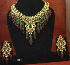 Indian Bollywood Kundan Jewelry Gold Plated Bridal New Necklace Earrings Set - £46.45 GBP