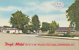 Lexington Kentucky Ky~Day&#39;s MOTEL-U S Route 60-BLUEGRASS-1940s Vintage Postcard - £5.44 GBP