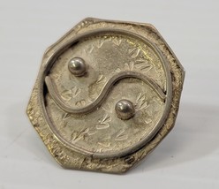 *B) Vintage Yin And Yang Taijitu Octagon Sterling Silver Handmade Pin - $49.49