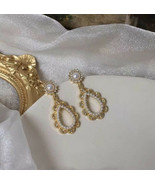 Retro Baroque pearl earrings hollow crystal long trendy Pierced ears studs - £6.88 GBP