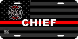 Firefighter Chief Logo Thin Red Line Tactical American Flag Metal License Plate - £9.71 GBP