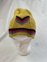 Vintage 80s Meister Winter Knit Ski Cap 100% Wool Yellow With Stripes Flaw - $24.74