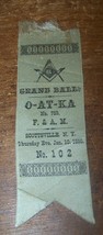1895 ANTIQUE O-AT-KA MASONIC LODGE SILK RIBBON SCOTTSVILLE NY F&amp;AM GRAND... - $15.83