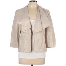 Cache Blazer Women&#39;s Size Large Ivory 100% Linen Collared Open Front Lon... - £54.59 GBP