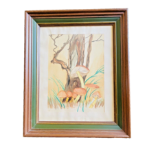 Boho Chic Watercolor Mushroom Painting Framed Signed - £27.62 GBP