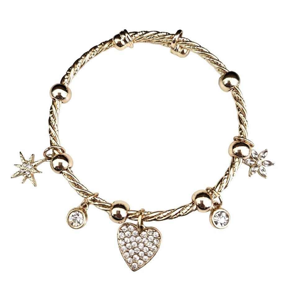 BEBE Gold Tone & Rhinestone Heart Bangle Bracelet - $14.84