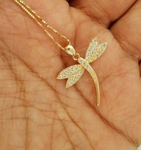 0.40Ct Round Simulated Diamond Dragonfly Pendant 14K Yellow Gold Plated Silver - £126.31 GBP