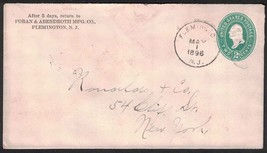 1896 NEW JERSEY Cover - Foran &amp; Abendroth Mfg Co, Flemington to NYC L17 - £2.34 GBP