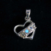 Heart shaped Sterling silver Gemstone Pendant with 4 small Sparkling Blue Fire M - £32.05 GBP