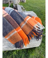 Orange Gray Checked Wool Throw Blanket Plaid - 100% New Zealand Wool (55... - $123.09 CAD