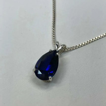 925 Sterling Silver Certified Sapphire Pendant bride Necklace Gift Free ship - £32.37 GBP