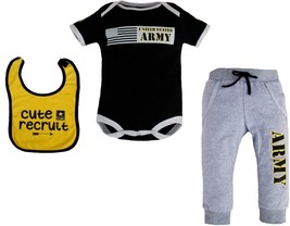 Adorable 3-Piece Baby Boy Army Ensemble: Bodysuit, Jogger Pants, and Coo... - £39.37 GBP