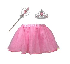 3 Piece Set Princess Dress Up Pink Glitter Tutu Skirt Crown Wand ages 3-... - £4.70 GBP