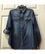 Christine Alexander blue denim blouse jacket  size medium shirt pockets - $98.00