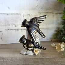 Courtly songbird black and white check bird figurine hand painted checked decor - £30.84 GBP