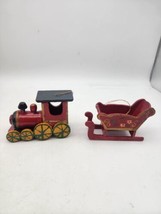 Vtg Wooden Train And Sleigh Christmas Ornament - £5.66 GBP