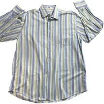 Linea Dome Men&#39;s XLT Chemise Shirt Striped Blue Yellow Green Big Tall Co... - $17.81