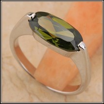 Olive Semi-precious Oval AAA Peridot Stone Prong Set Silver Ring