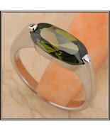 Olive Semi-precious Oval AAA Peridot Stone Prong Set Silver Ring - £69.49 GBP