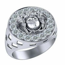 14k White Gold Plated 1.02 Ct Round Diamond Mens Engagement Medusa Face Ring - £94.17 GBP