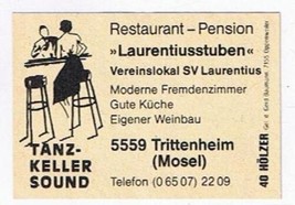 Matchbox Label Germany Restaurant Pension Laurentiusstuben Moselle - $0.98