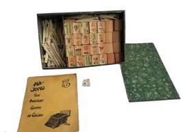 Antique Asian MahJong Game Bamboo Tiles, bone Sticks, Dice Original meta... - $143.55