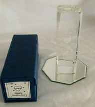 Laser Etched Happy Anniversary Cylinder Together 3D Hearts Clear Paperweight Art - £19.50 GBP