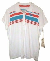 Women&#39;s XL Polo Shirt 100% Cotton White Blue Orange Stripes - £6.80 GBP