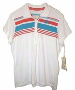 Women&#39;s XL Polo Shirt 100% Cotton White Blue Orange Stripes - £6.95 GBP
