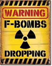 Warning F Bombs Dropping Humor Funny College Dorm Man Cave Decor Tin Metal Sign - £17.40 GBP