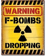 Warning F Bombs Dropping Humor Funny College Dorm Man Cave Decor Tin Met... - £17.20 GBP