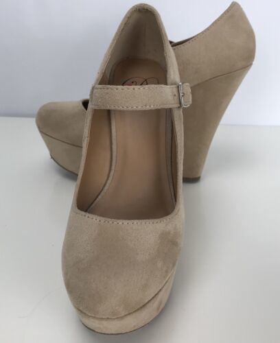 Primary image for Beige Sz 7 Suede Like Heal Wedge Platform Mary Janes Pump