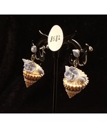 Vintage Dangle Sea Shell with Flowers Screw On Earrings - £16.39 GBP