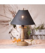 BEDSIDE TABLE LAMP &amp; Punched Tin Shade - Distressed Pearwood Yellow Fini... - $4,033.58 MXN
