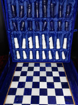 Handmade Blue Marble Chess Set Game Semi Precious Lapis Lazuli Inlay Sto... - £1,108.10 GBP
