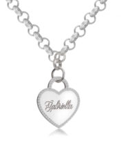 Engraved Heart Necklace With Cz: Sterling Silver, 24K Gold, Rose Gold - £311.74 GBP