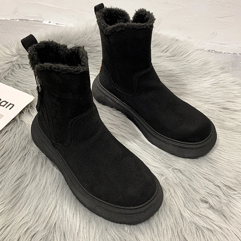 Women Ankle Flats Platform Chelsea Snow Boots  Zipper  Plush Warm Shoes  2024  C - £183.11 GBP