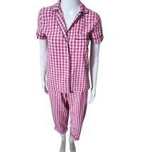 J. CREW XXS Pink &amp; White Gingham Top &amp; Bottom Copped Pajama Set  - £22.52 GBP