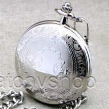 Pocket Watch Silver Color Slim 47 MM for Men Brass case with Fob Chain  P78 - £17.30 GBP