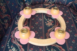 Holzkunst mit Herz Erzebirdge Wood Christmas  pink Candle Holder, German... - $29.69
