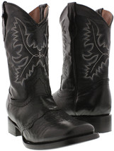 Kids Toddler Western Boots Cowboy Wear Black Genuine Leather Square Toe - $52.24